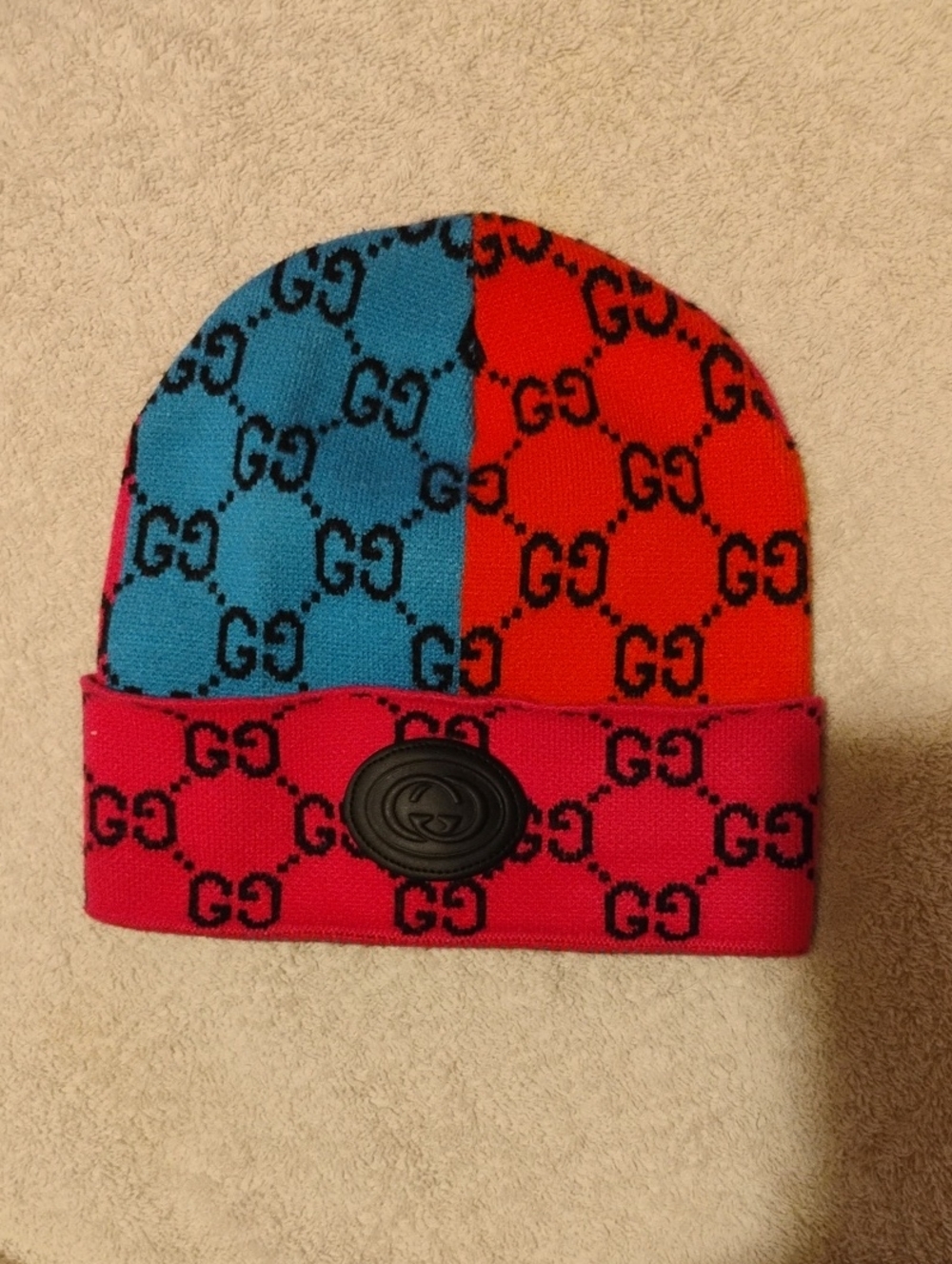 Gucci Kids Color-Block GG Beanie in Blue, Red & Pink